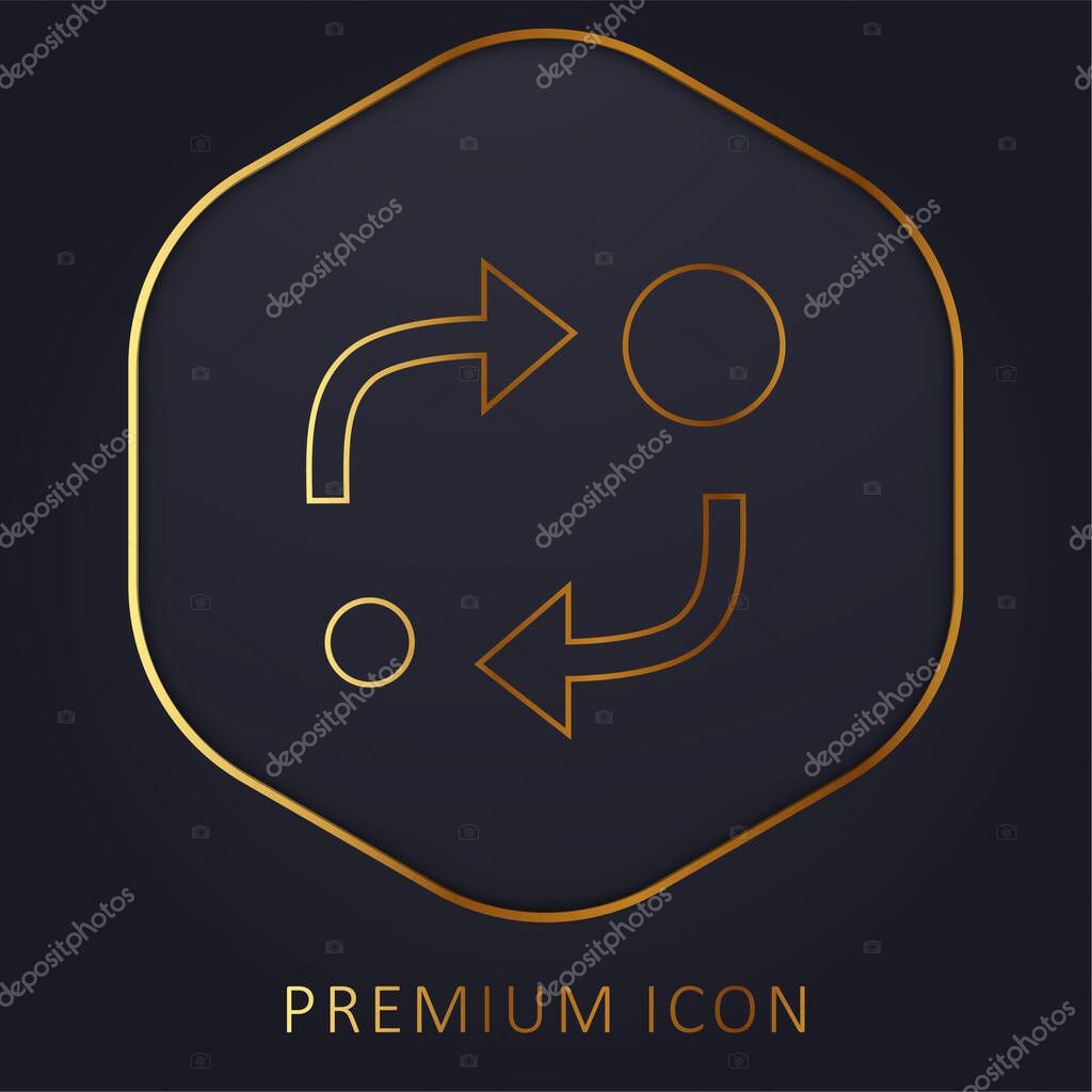 Analytics Symbol Of Two Circles Of Different Sizes With Two Arrows Between Them golden line premium logo or icon