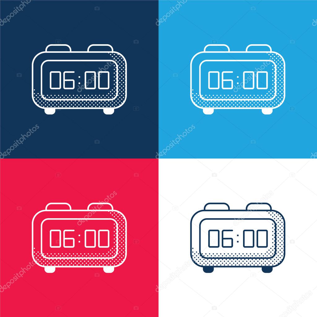 Alarm Clock blue and red four color minimal icon set