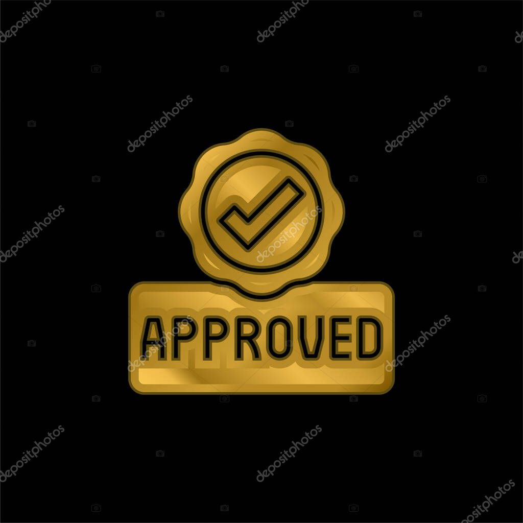 Approved gold plated metalic icon or logo vector