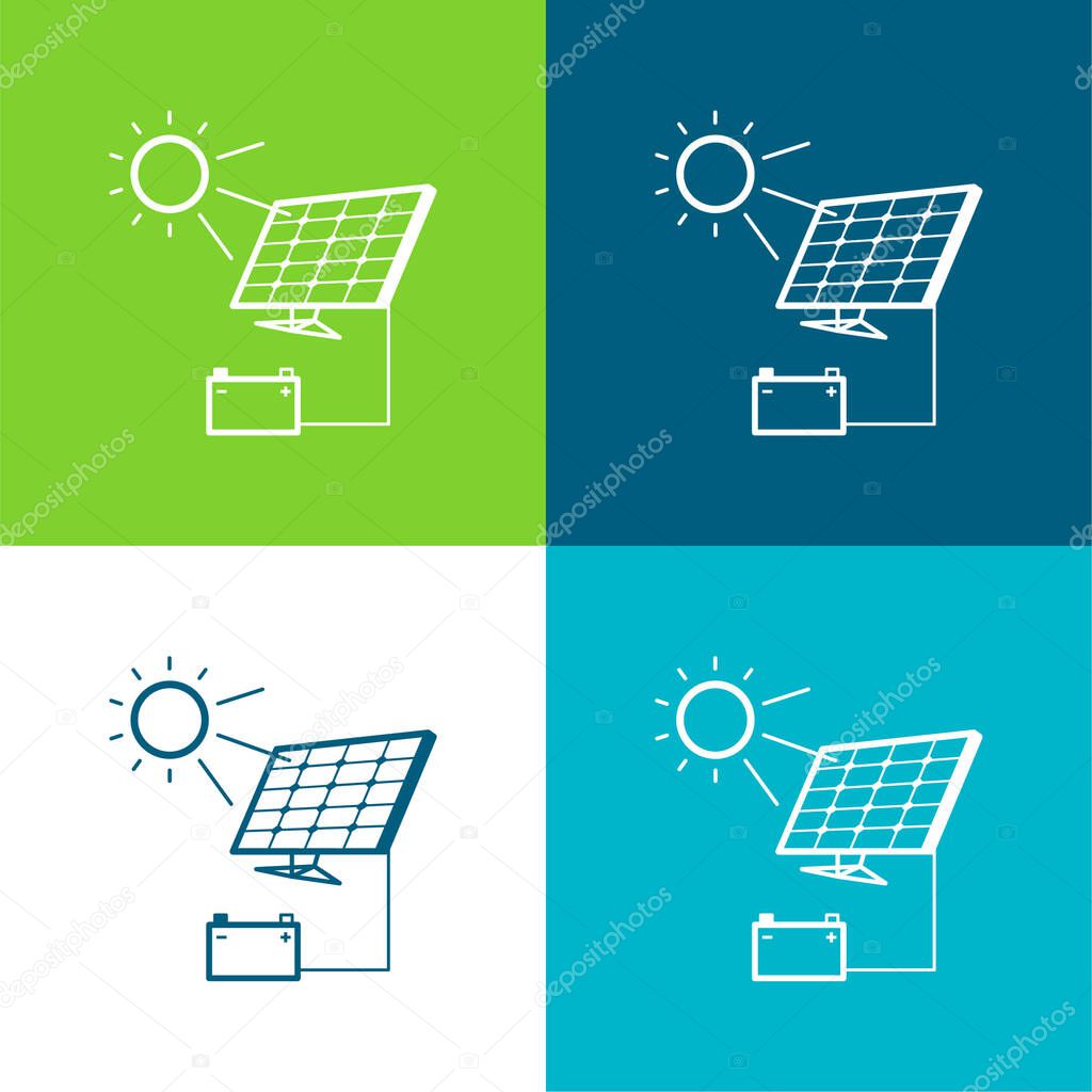 Battery Charging With Solar Panel Flat four color minimal icon set