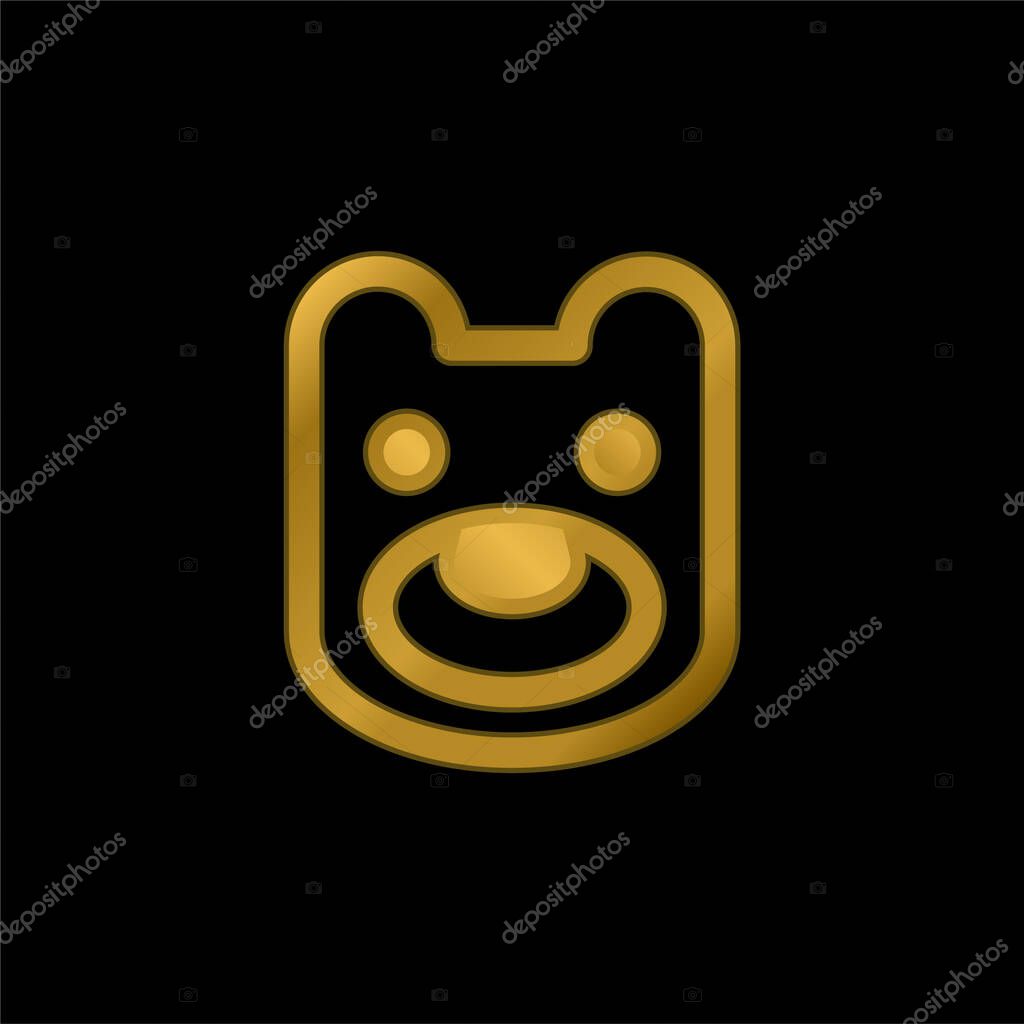 Bear Head gold plated metalic icon or logo vector