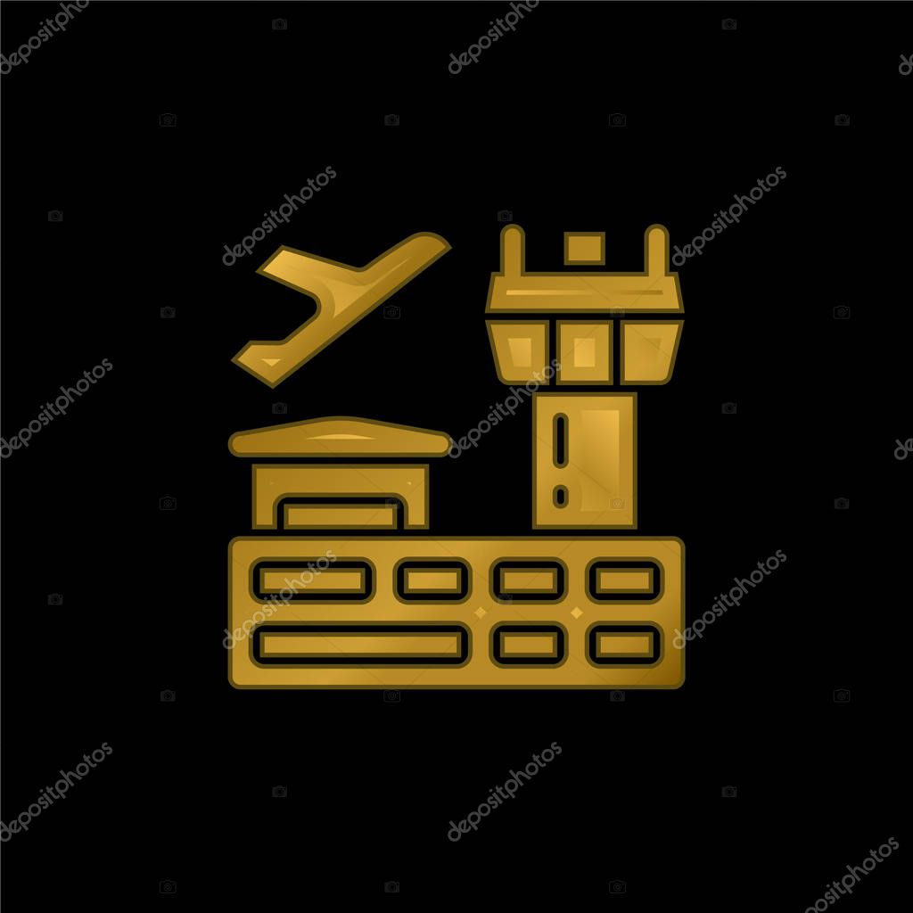 Airport gold plated metalic icon or logo vector