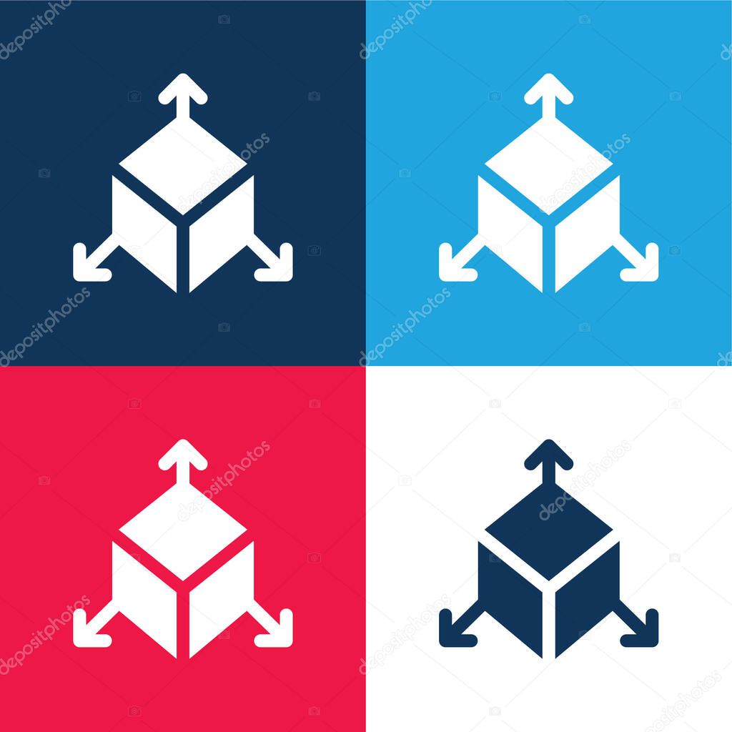 3d blue and red four color minimal icon set