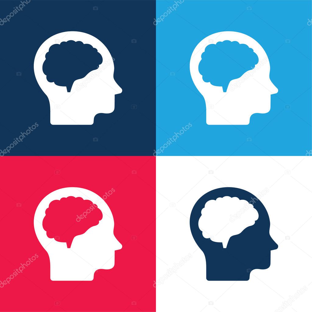 Brain And Head blue and red four color minimal icon set