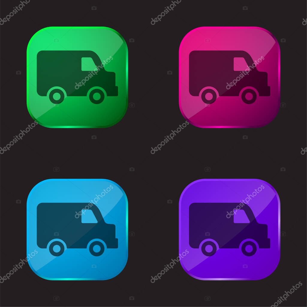 Black Delivery Small Truck Side View four color glass button icon
