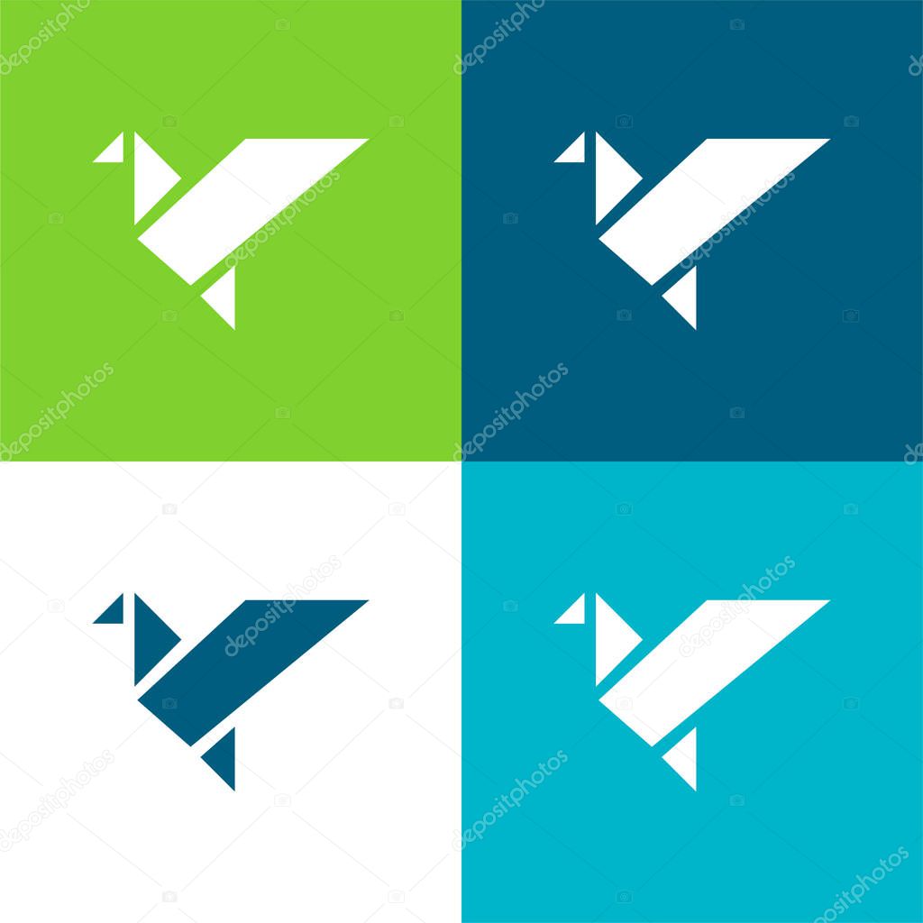 Bird In Flight Origami Flat four color minimal icon set