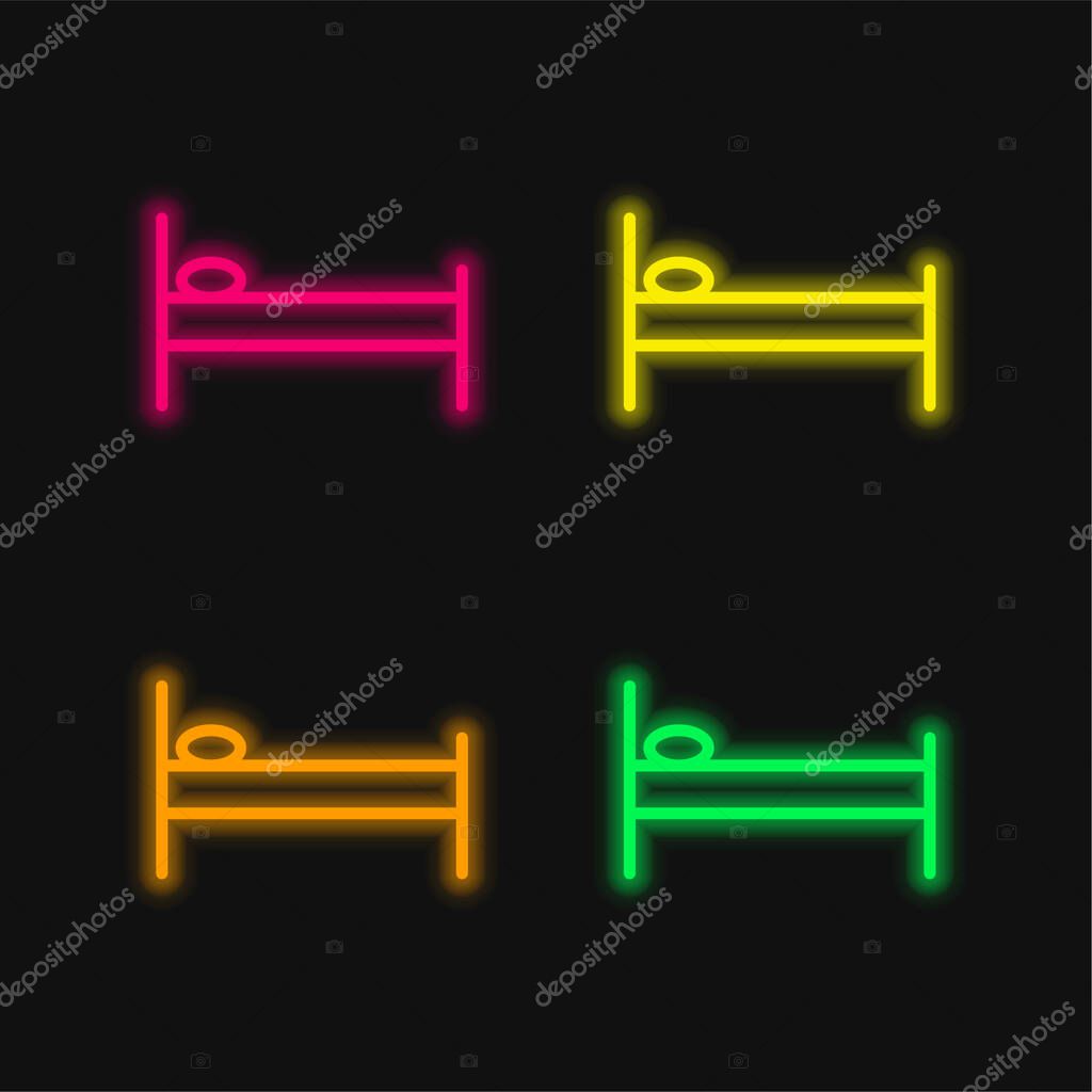 Bed Side View four color glowing neon vector icon
