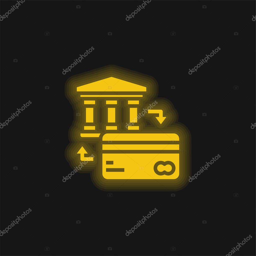 Bank yellow glowing neon icon