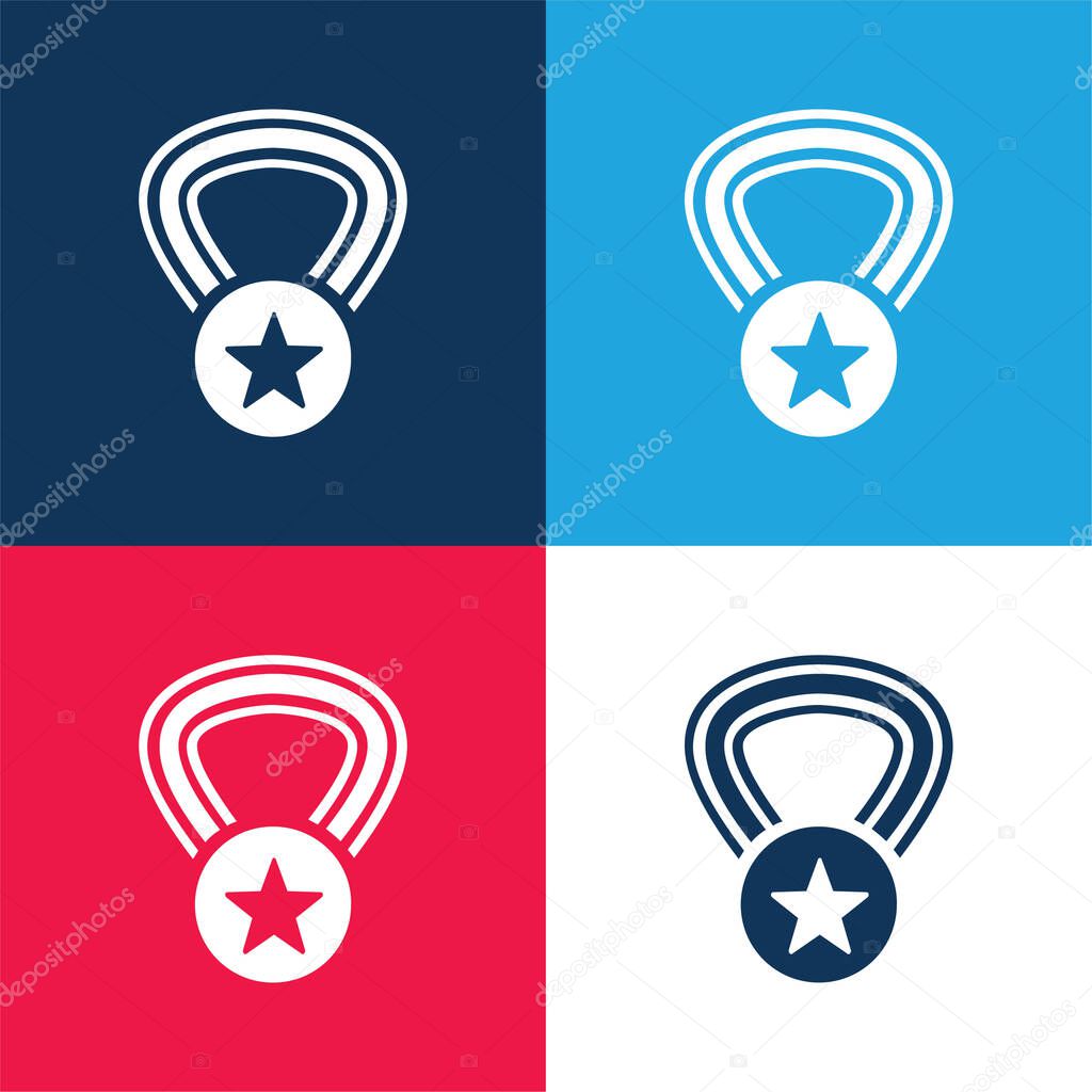 Award Medal With A Star On A Necklace blue and red four color minimal icon set