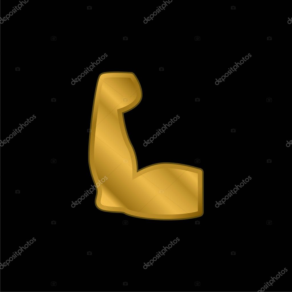 Biceps gold plated metalic icon or logo vector