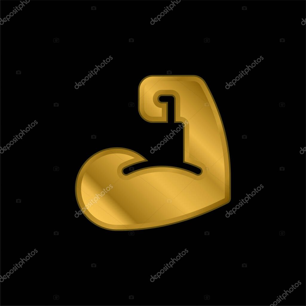 Biceps gold plated metalic icon or logo vector