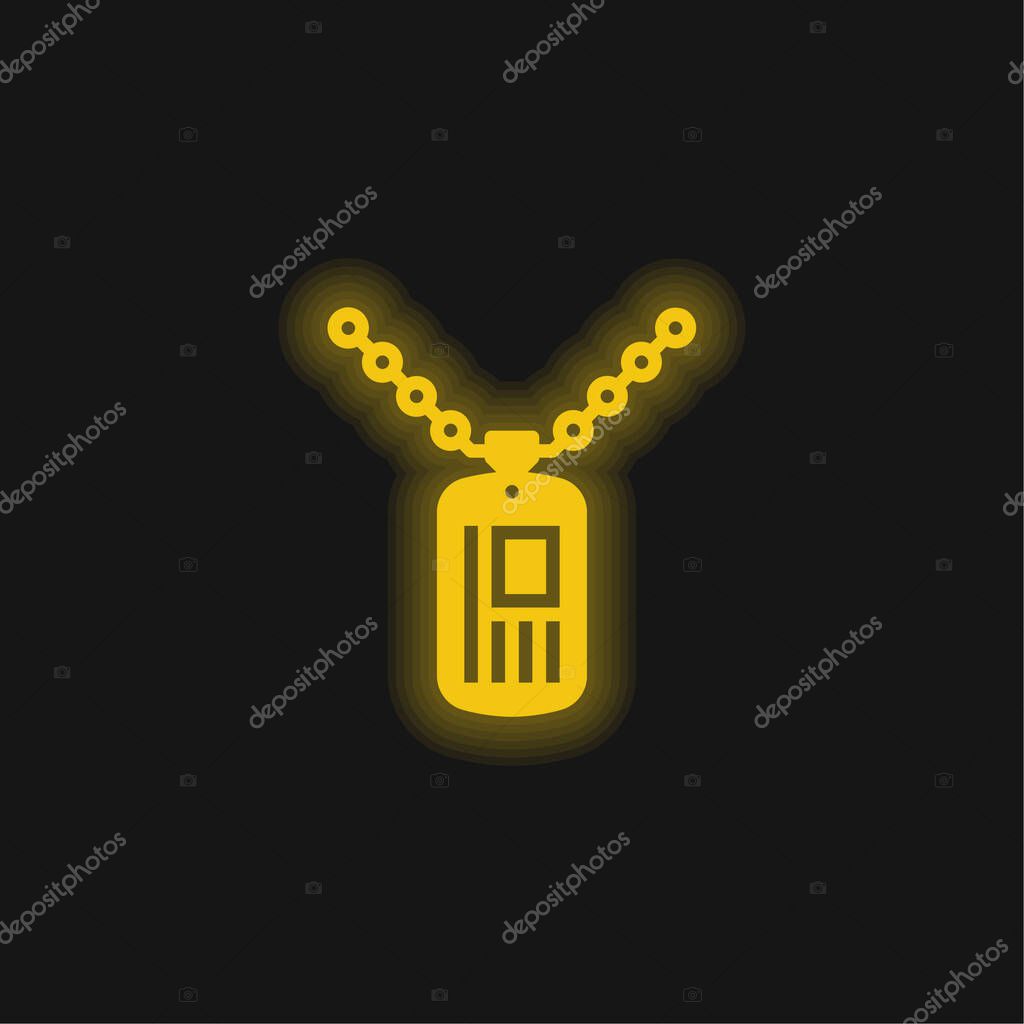 Army Dog Tag yellow glowing neon icon