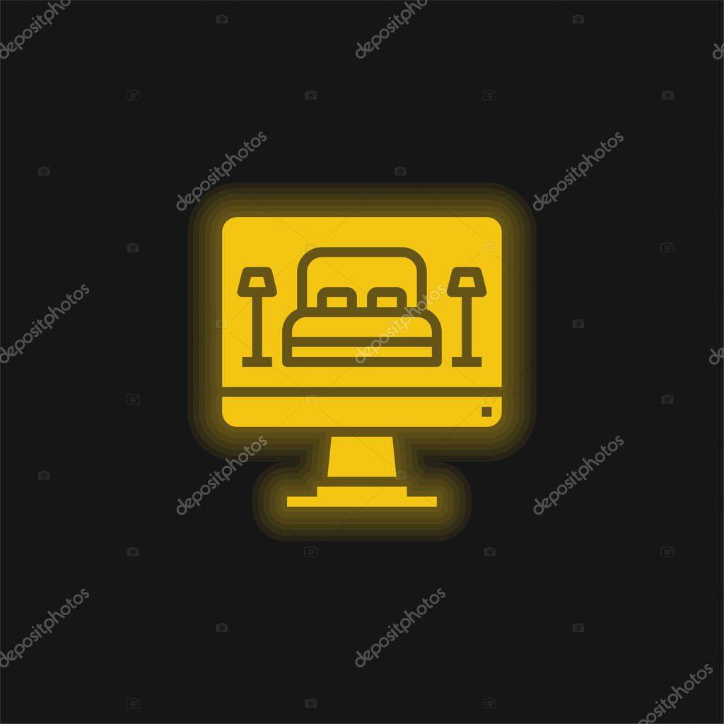 Booking yellow glowing neon icon