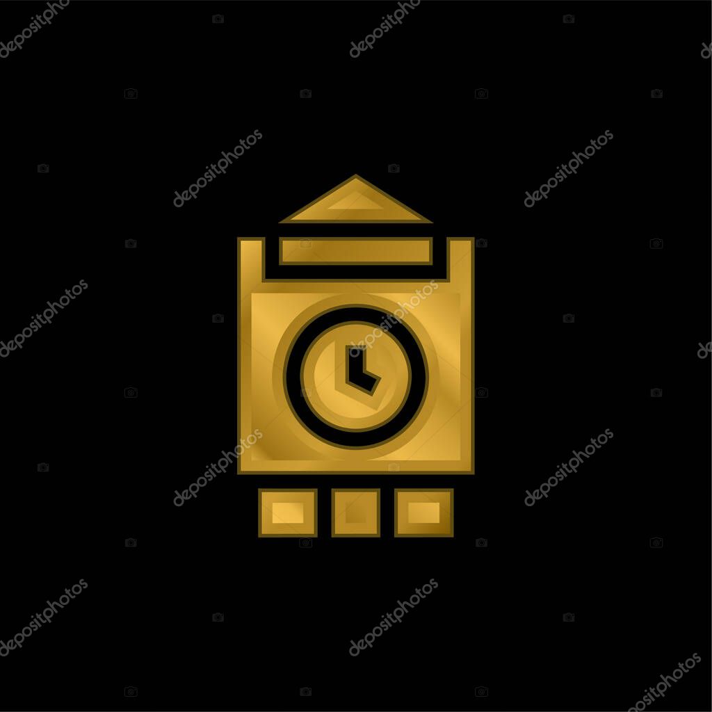 Big Ben gold plated metalic icon or logo vector