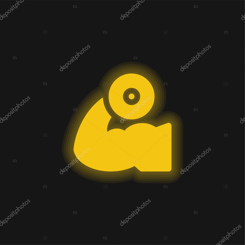 Biceps yellow glowing neon icon