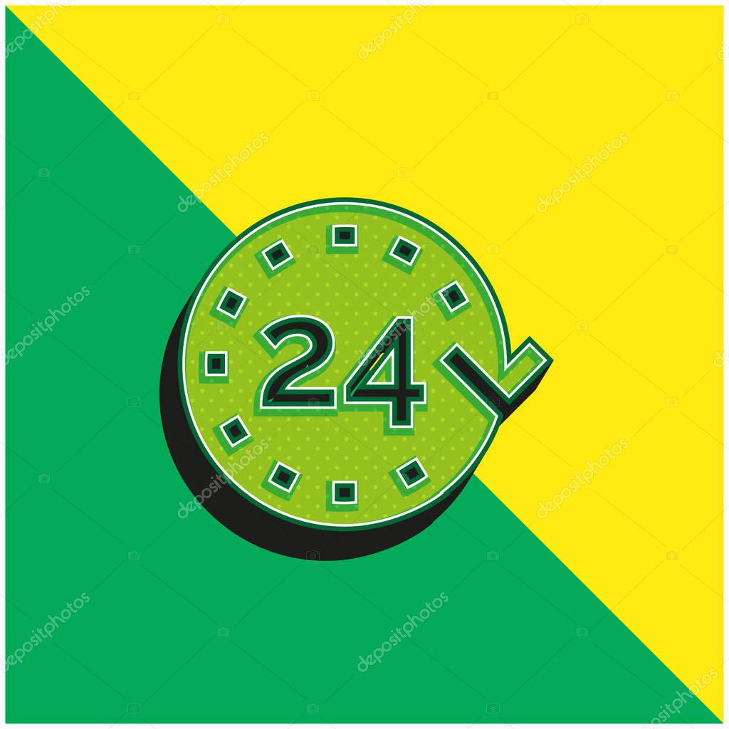 24 Hours Green and yellow modern 3d vector icon logo