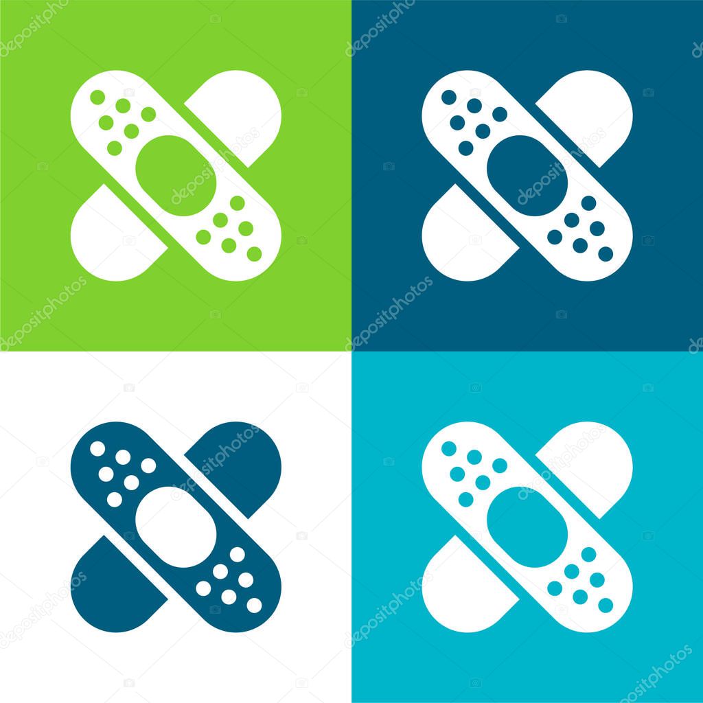 Band Aid Forming A Cross Mark Flat four color minimal icon set