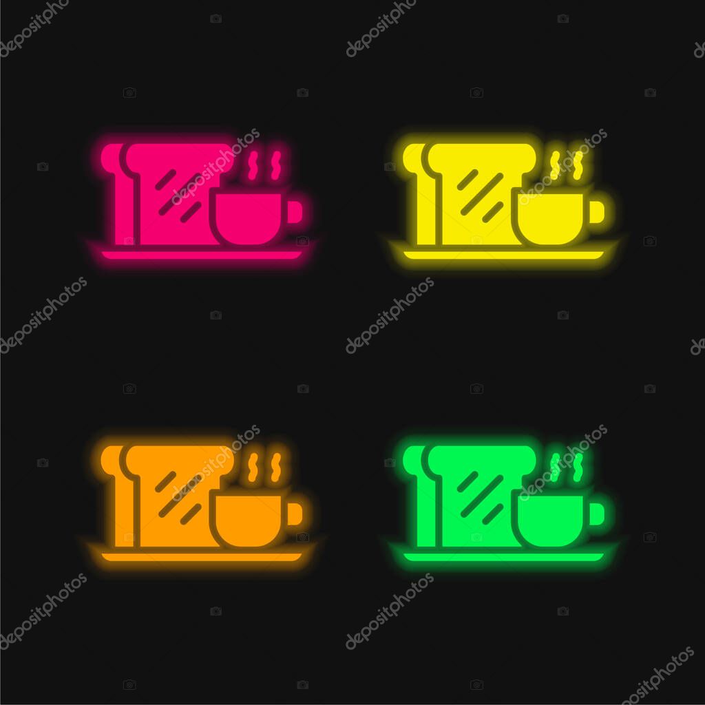 Breakfast four color glowing neon vector icon