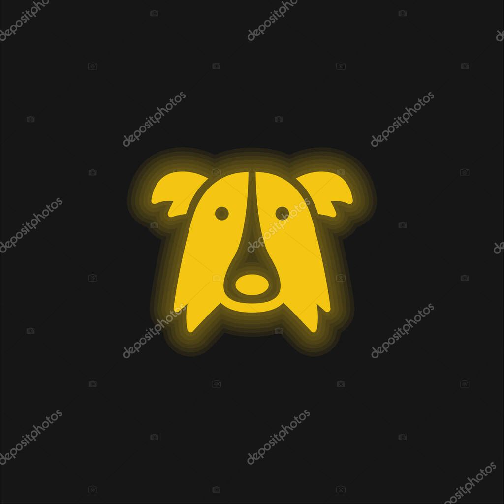 Border Collie Dog Head yellow glowing neon icon