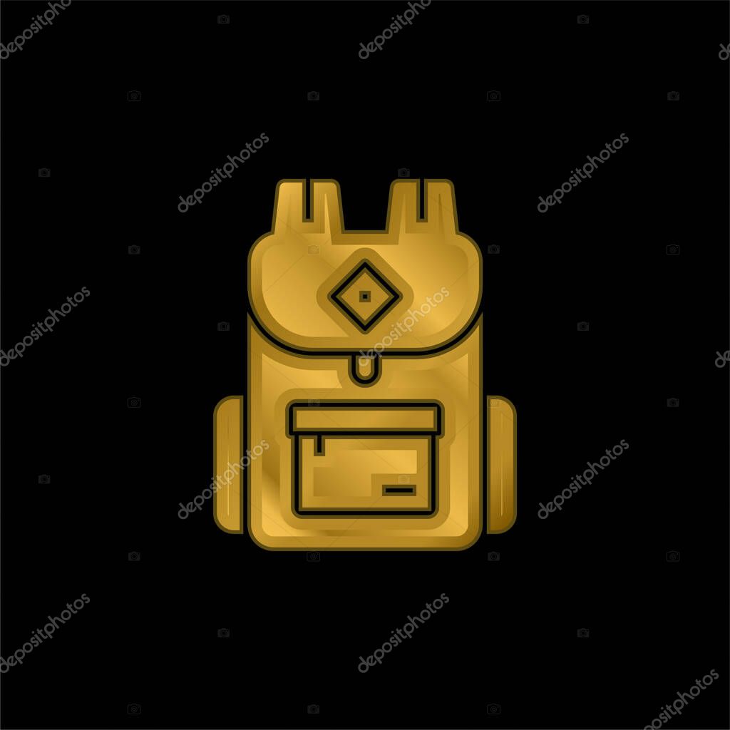 Backpack gold plated metalic icon or logo vector