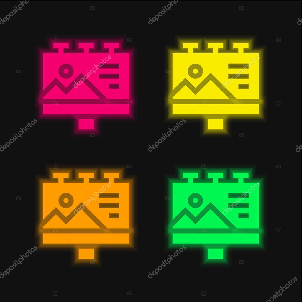 Billboard four color glowing neon vector icon