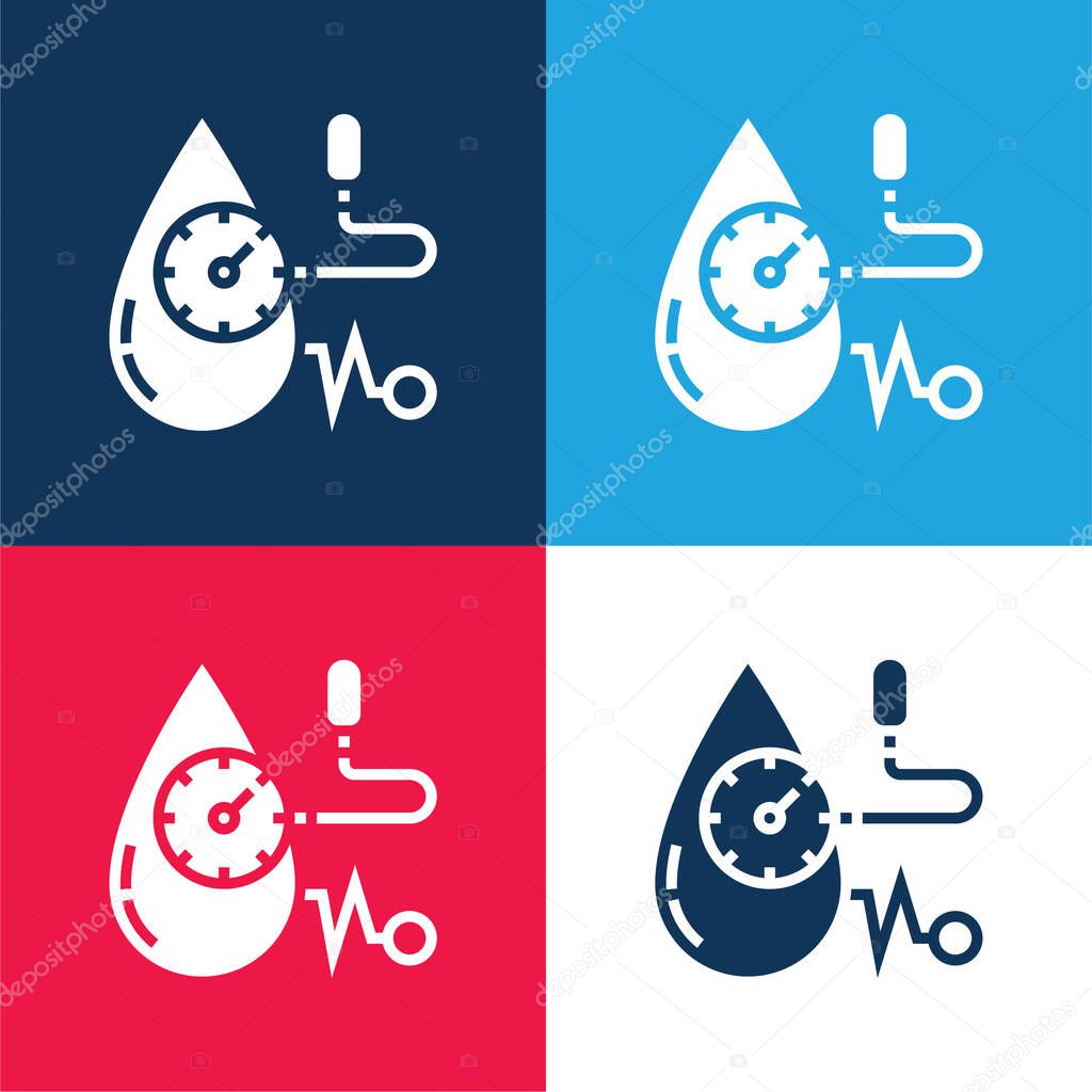 Blood Pressure blue and red four color minimal icon set