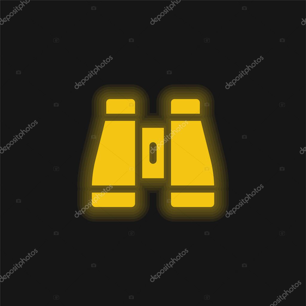 Binoculars yellow glowing neon icon