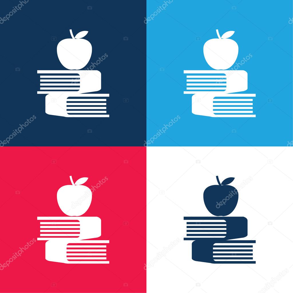 Apple And Books blue and red four color minimal icon set