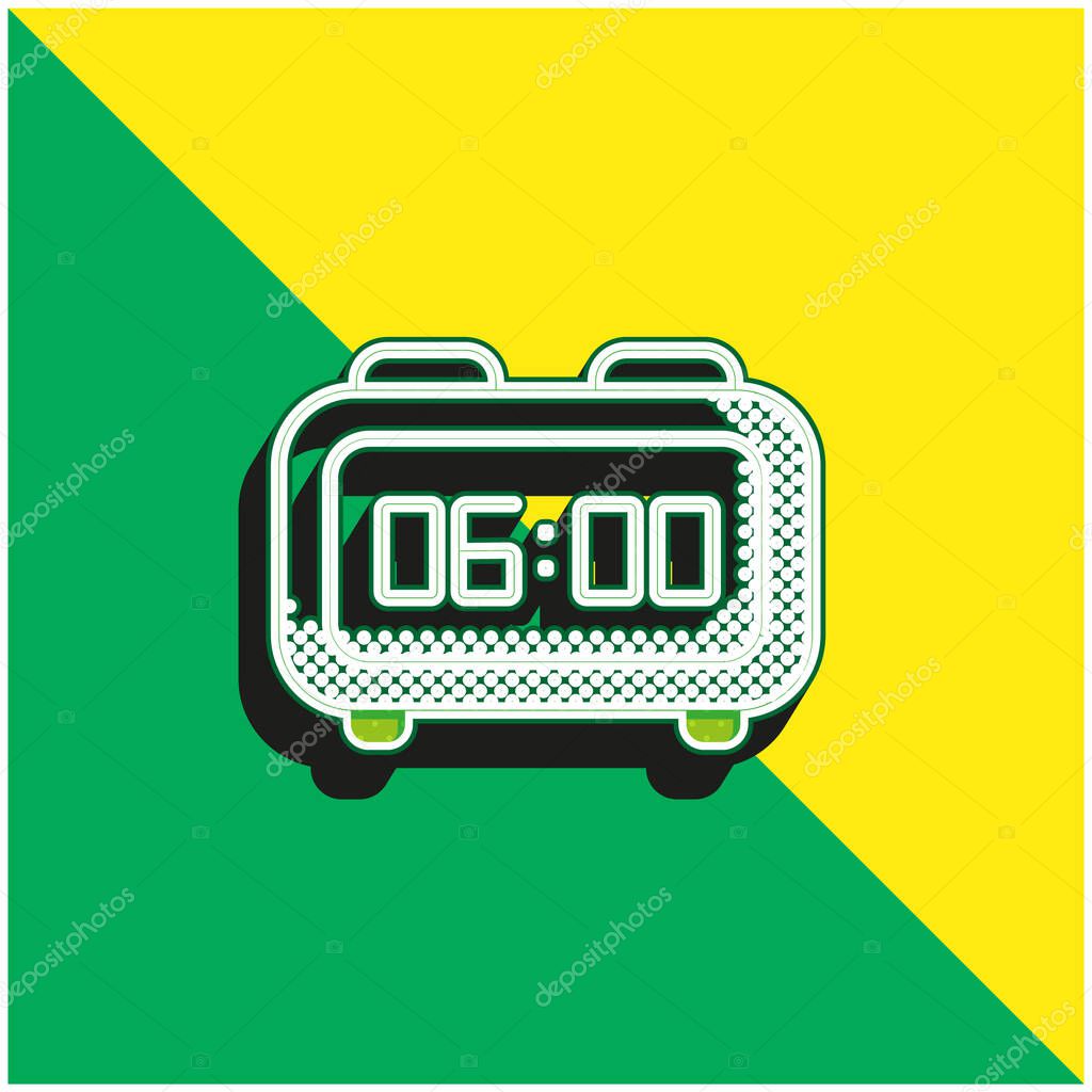 Alarm Clock Green and yellow modern 3d vector icon logo