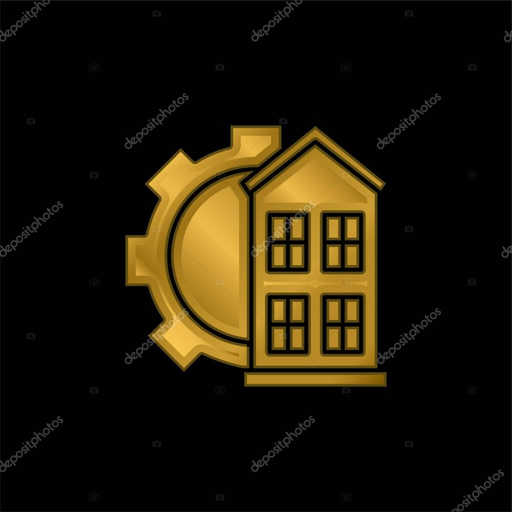 Architectonic gold plated metalic icon or logo vector