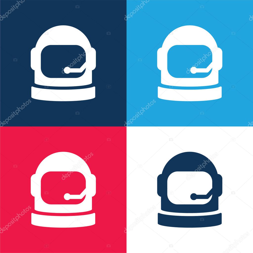 Astronaut Helmet blue and red four color minimal icon set