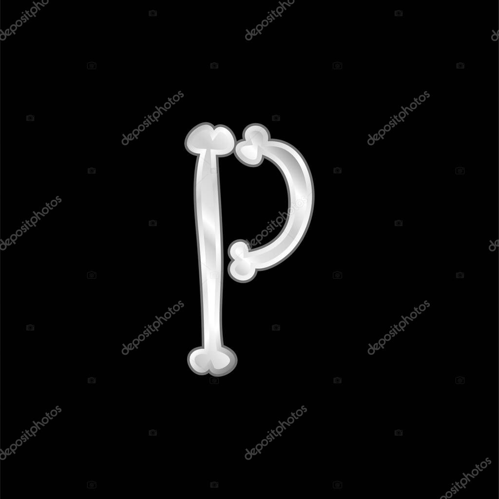 Bones Halloween Typography Filled Shape Of Letter P silver plated metallic icon