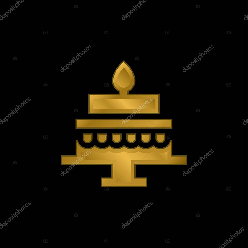Birthday Cake gold plated metalic icon or logo vector