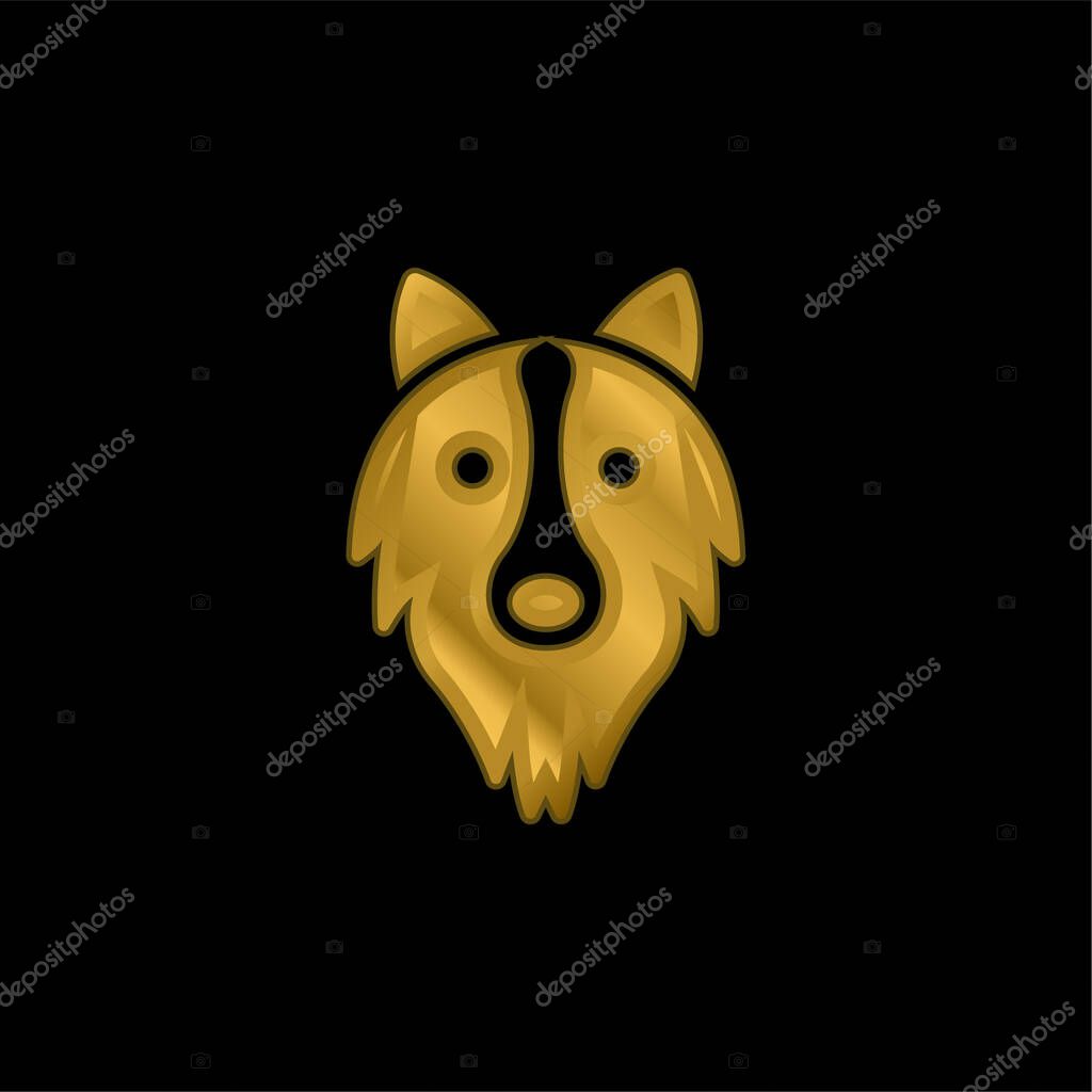 Border Collie Head gold plated metalic icon or logo vector