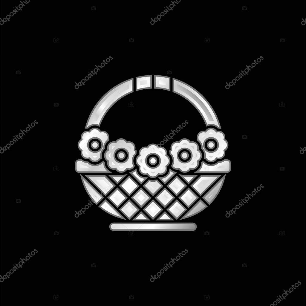 Basket silver plated metallic icon
