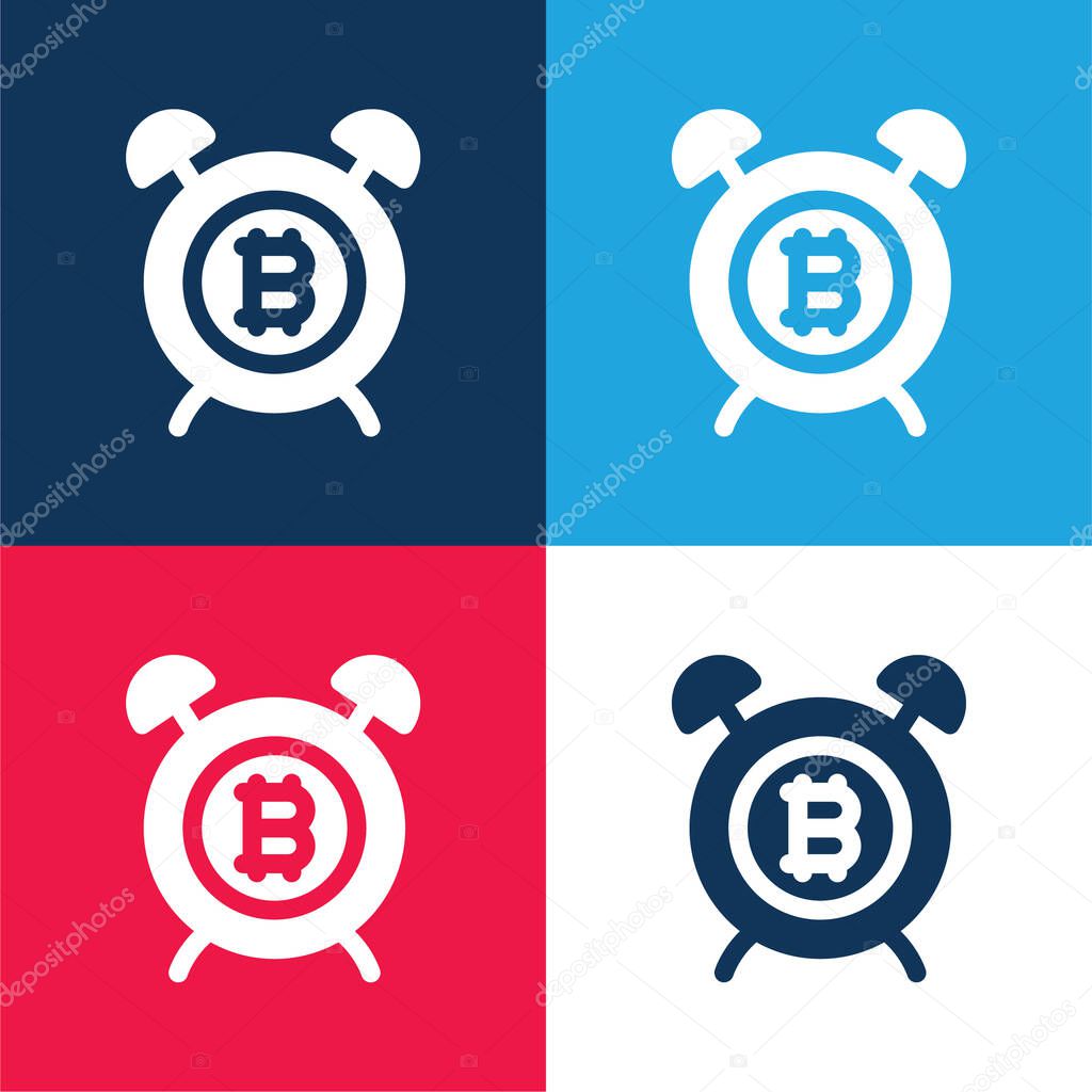 Alarm Clock blue and red four color minimal icon set