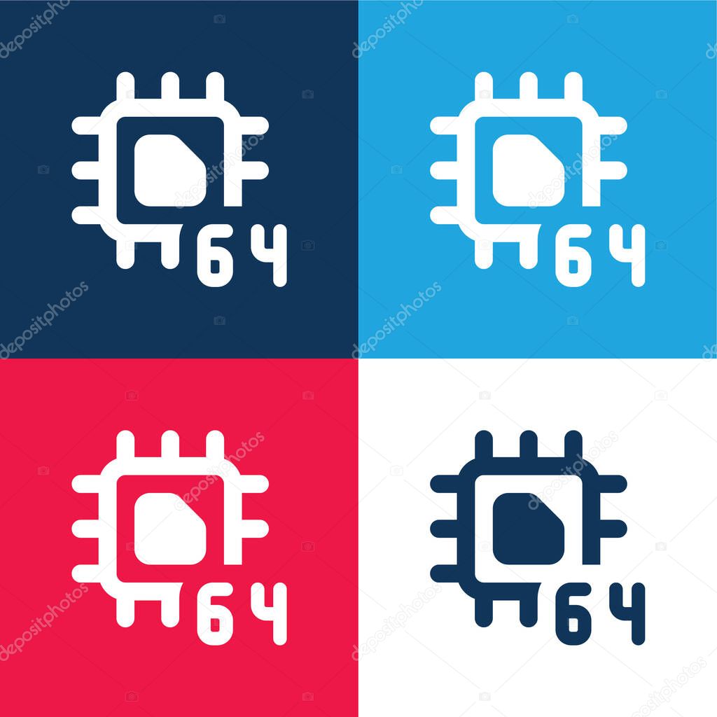 64 Bit blue and red four color minimal icon set
