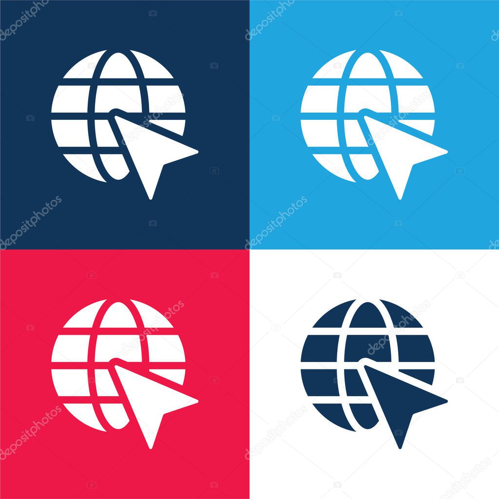 Arrow On Eart blue and red four color minimal icon set