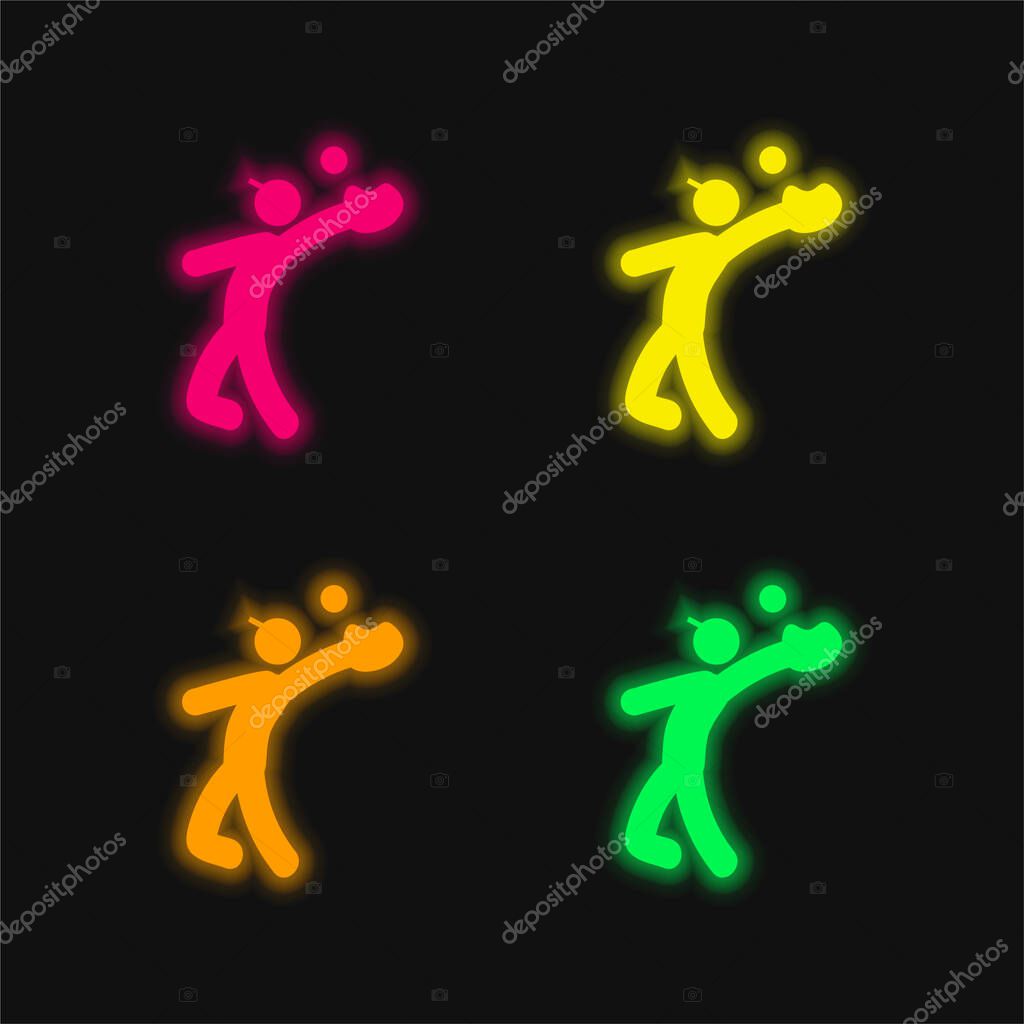 Baseball Catcher four color glowing neon vector icon