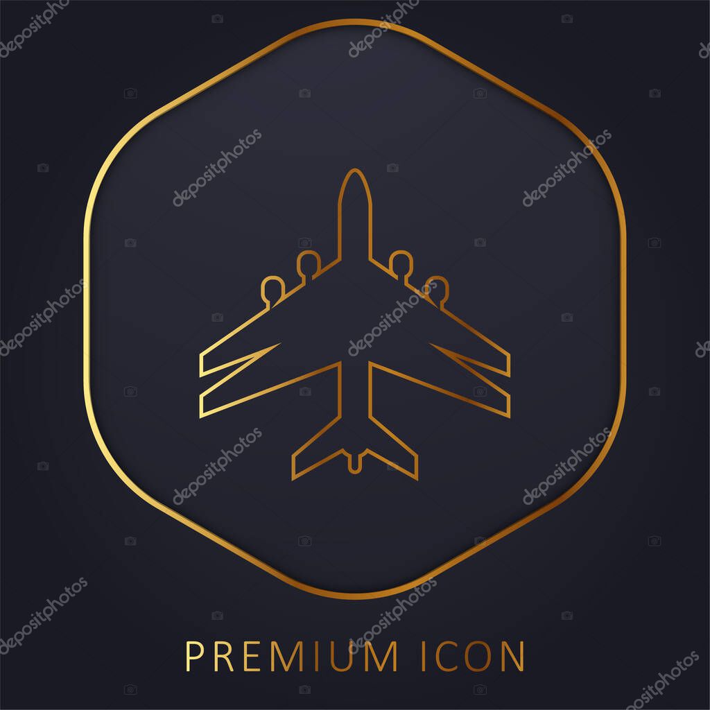 Airplane Black Shape With Double Wings golden line premium logo or icon
