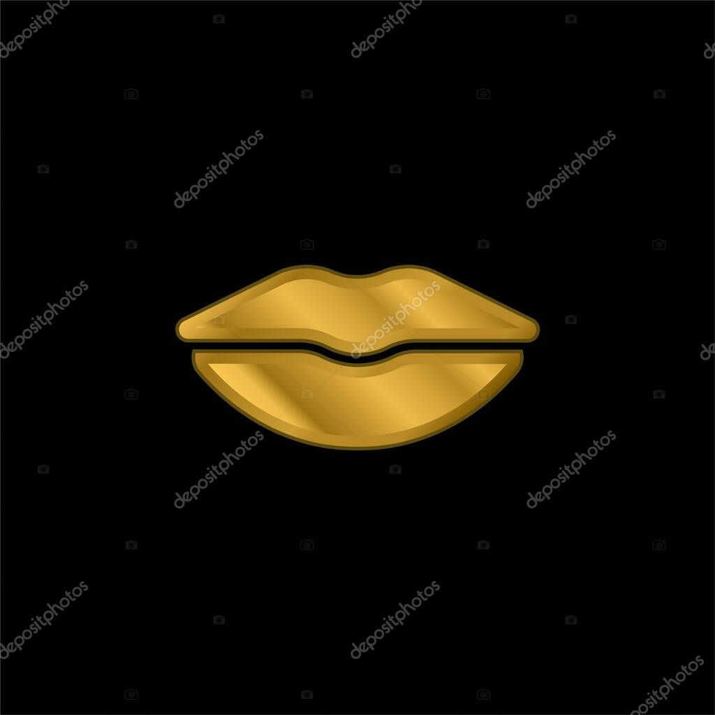 Big Lips gold plated metalic icon or logo vector