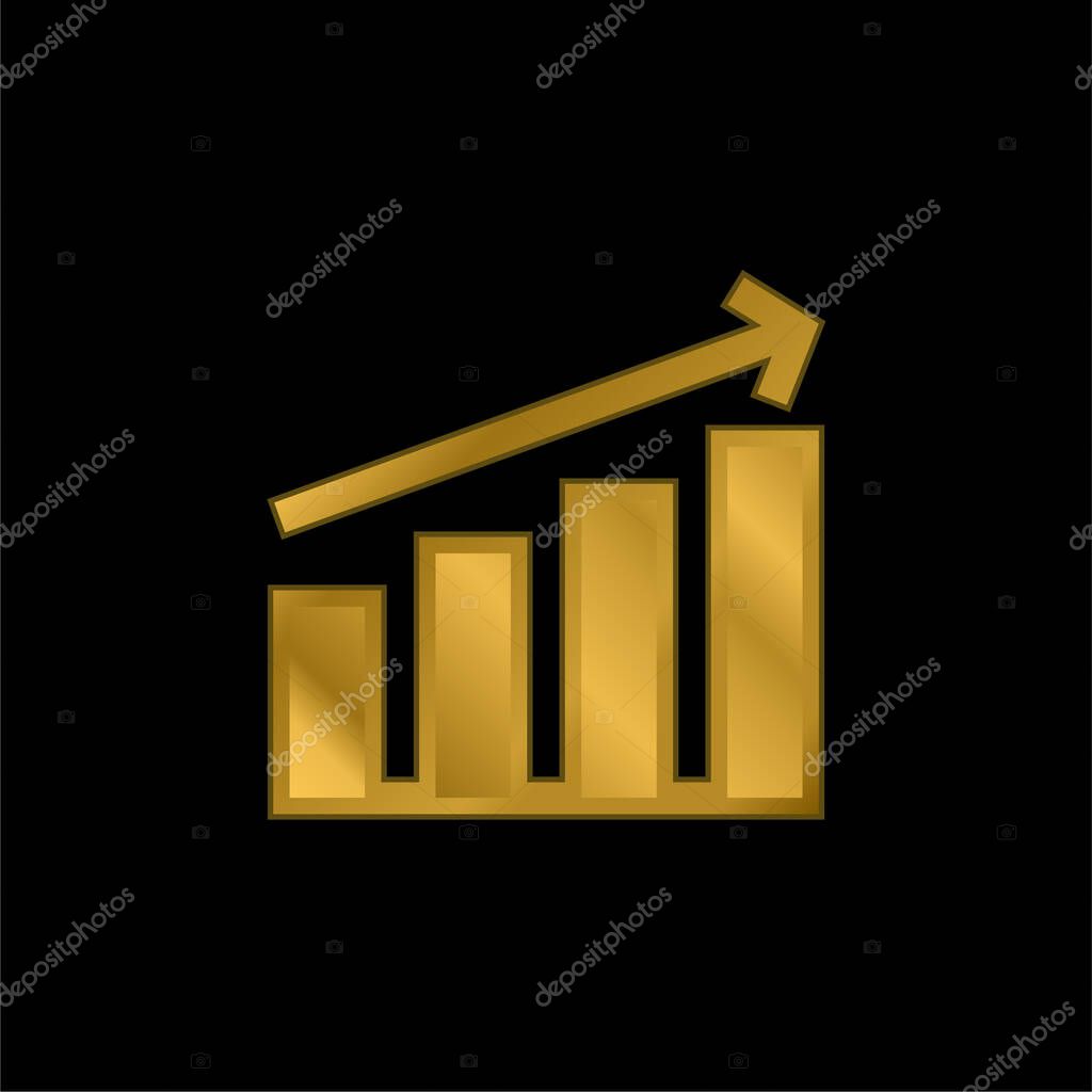 Bar Graph gold plated metalic icon or logo vector