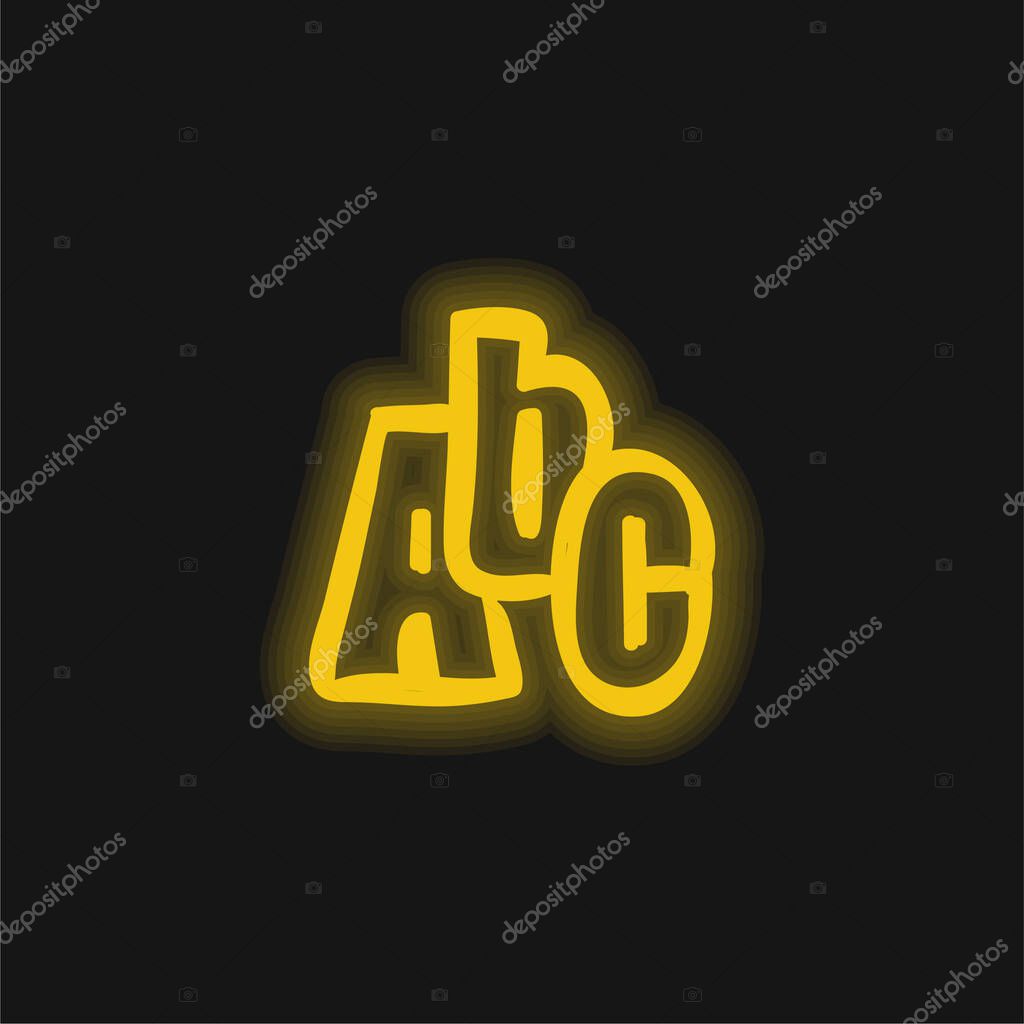 ABC Hand Drawn Letters yellow glowing neon icon