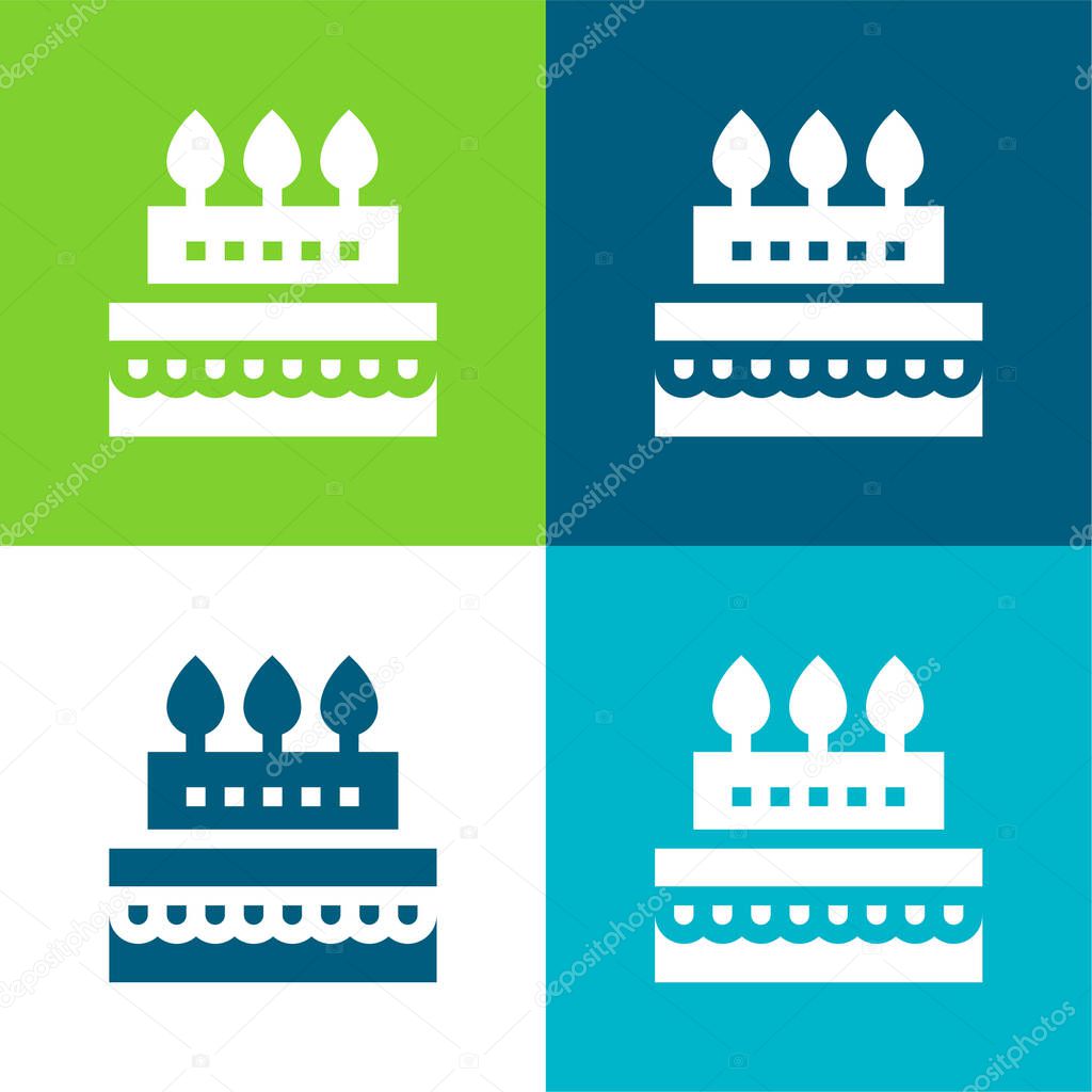 Birthday Cake Flat four color minimal icon set