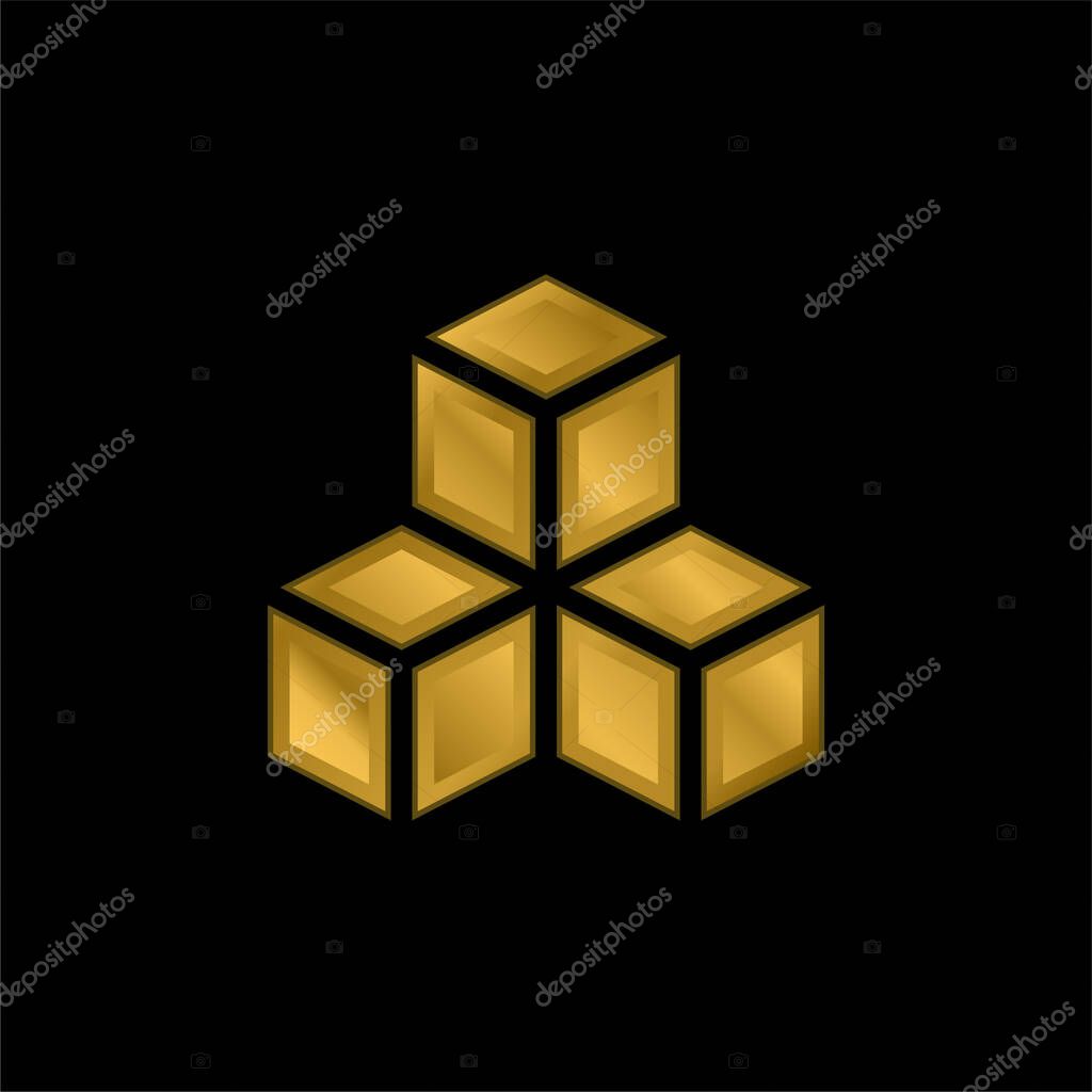 3d gold plated metalic icon or logo vector
