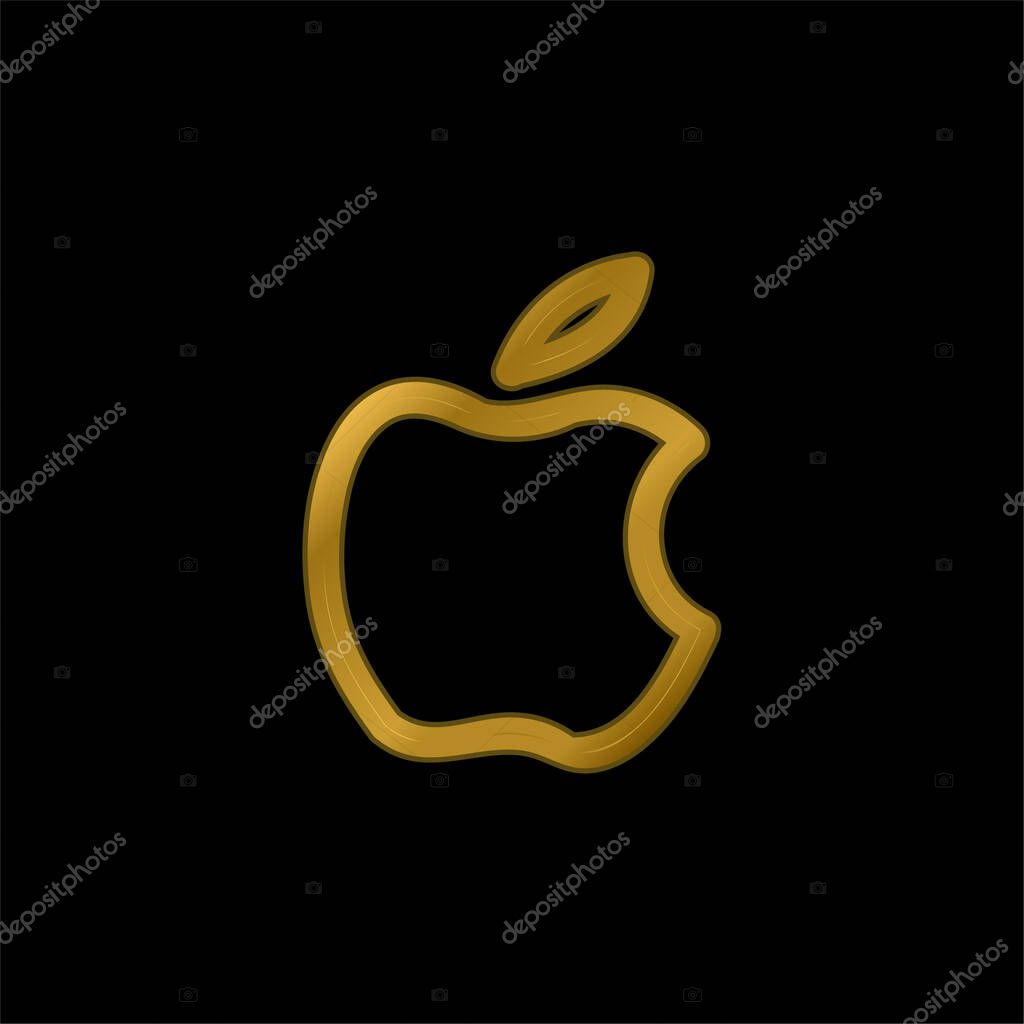 Apple Brand Hand Drawn Logo Outline gold plated metalic icon or logo vector