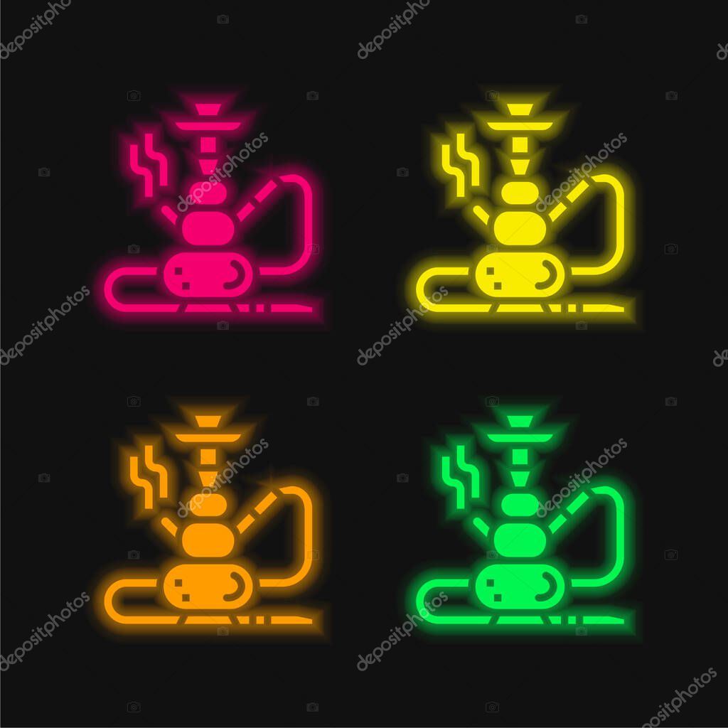 Bong four color glowing neon vector icon