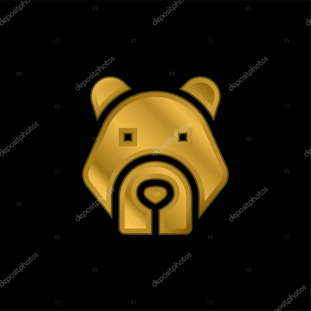 Bear gold plated metalic icon or logo vector