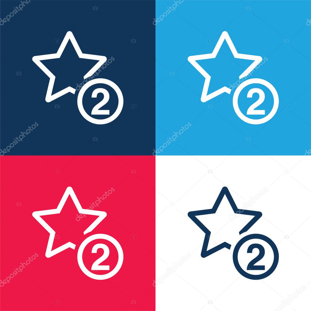 2 Stars Symbol blue and red four color minimal icon set