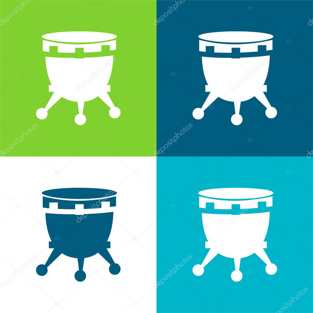 African Drum With Stand Flat four color minimal icon set